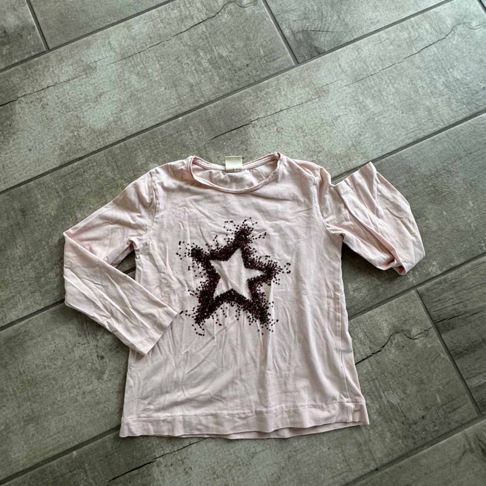 Zara girls Long Sleeve Star Graphic Tee - Light Pink 9/10